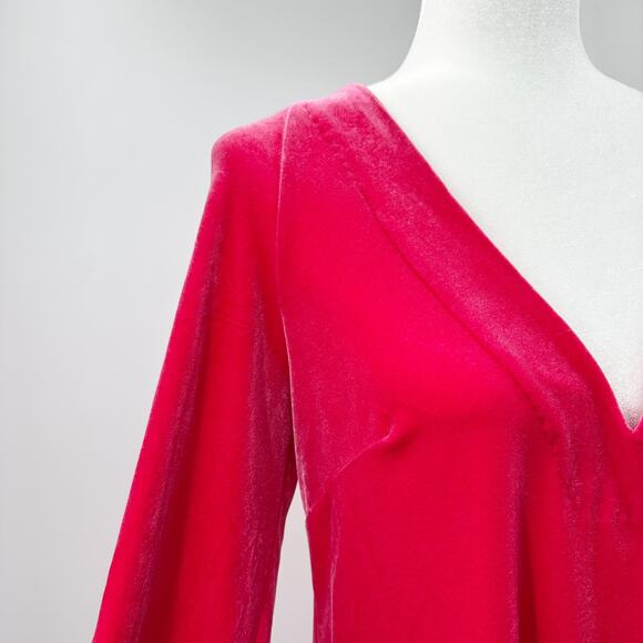 Free‎ People Misha Velvet Mini Long Sleeve Tie Back Dress in Red Pink Size S - Picture 7 of 11